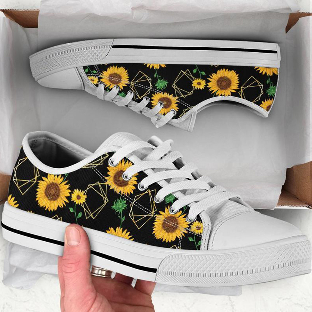 Black Sunflower Shoes | Custom Low Tops Sneakers For Kids & Adults