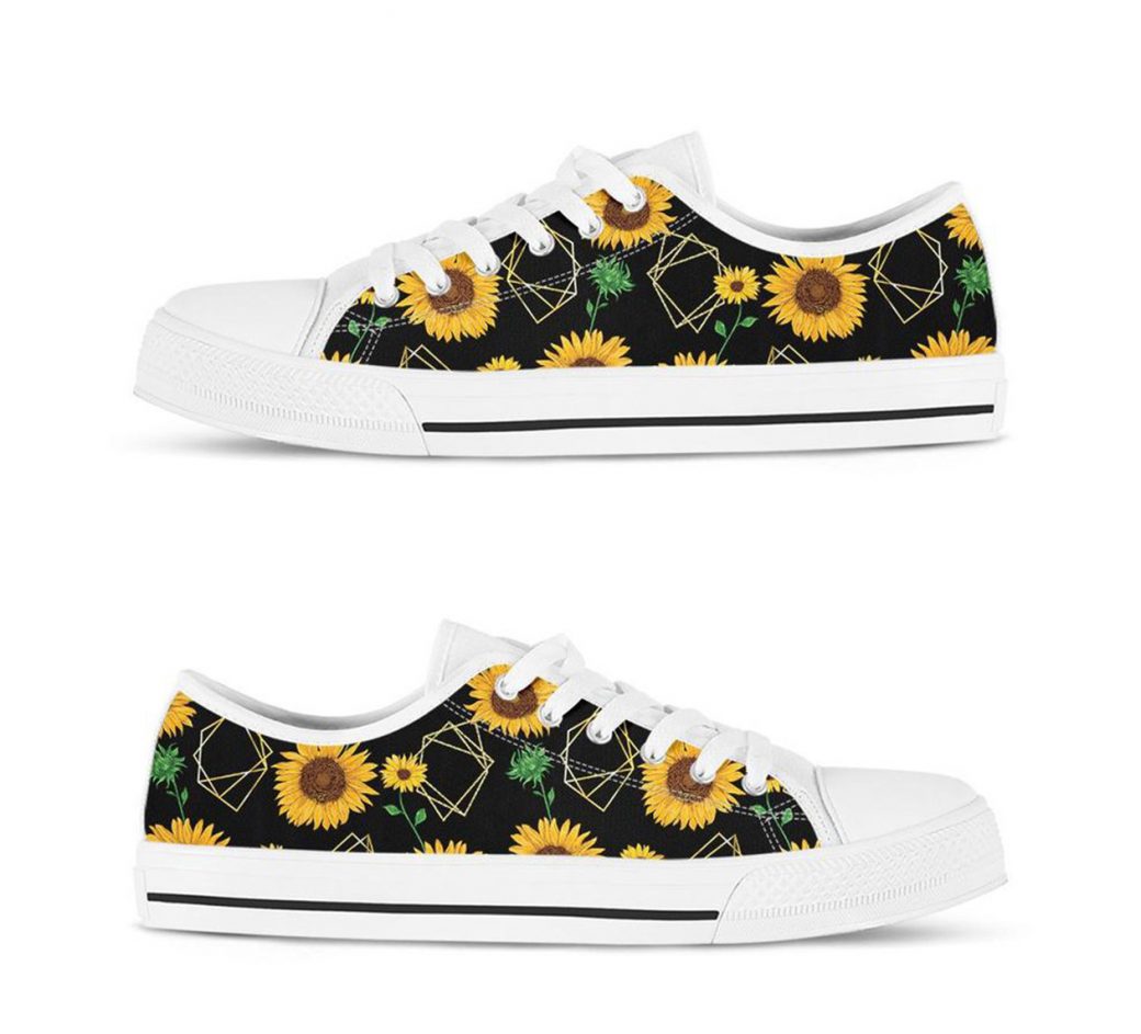 Black Sunflower Shoes | Custom Low Tops Sneakers For Kids & Adults