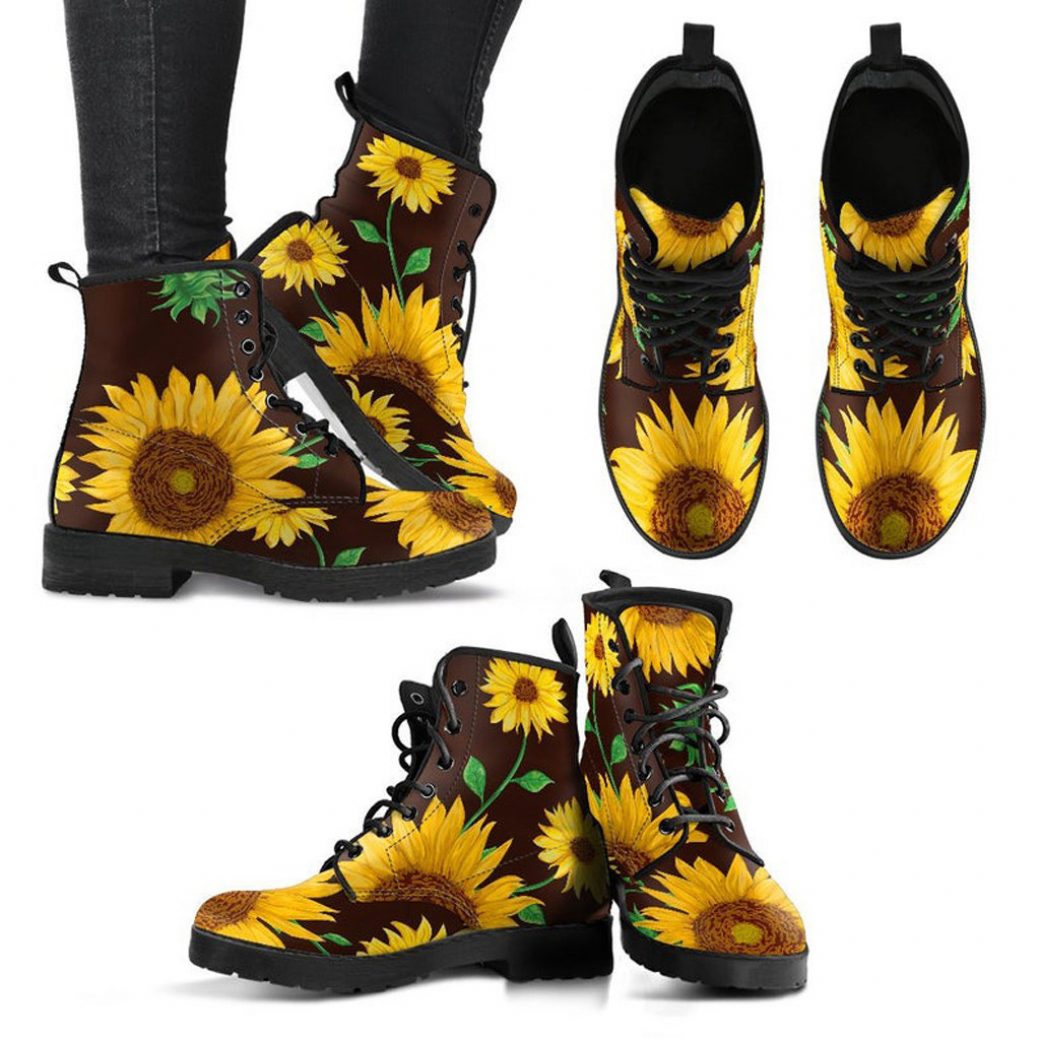 Sunflower Floral Boots | Vegan Leather Lace Up Printed Boots For Women