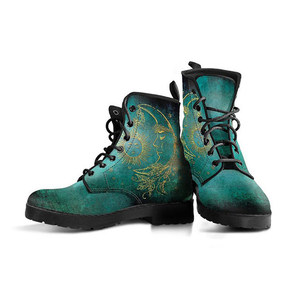 Sun Moon Boots | Vegan Leather Lace Up Printed Boots For Women