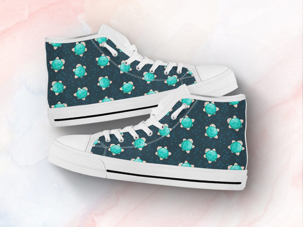 Green Turtle Shoes | Custom High Top Sneakers For Kids & Adults