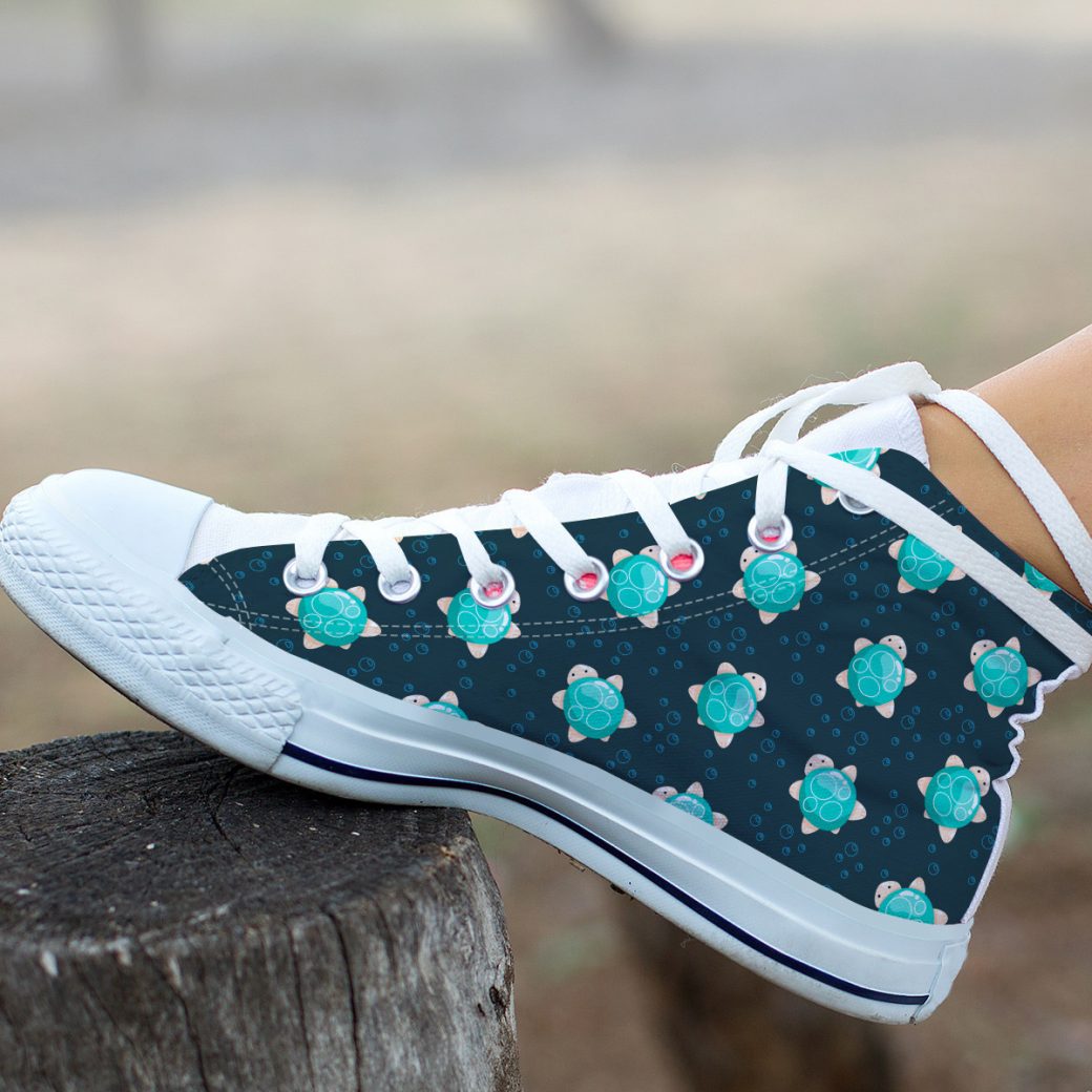 Green Turtle Shoes | Custom High Top Sneakers For Kids & Adults