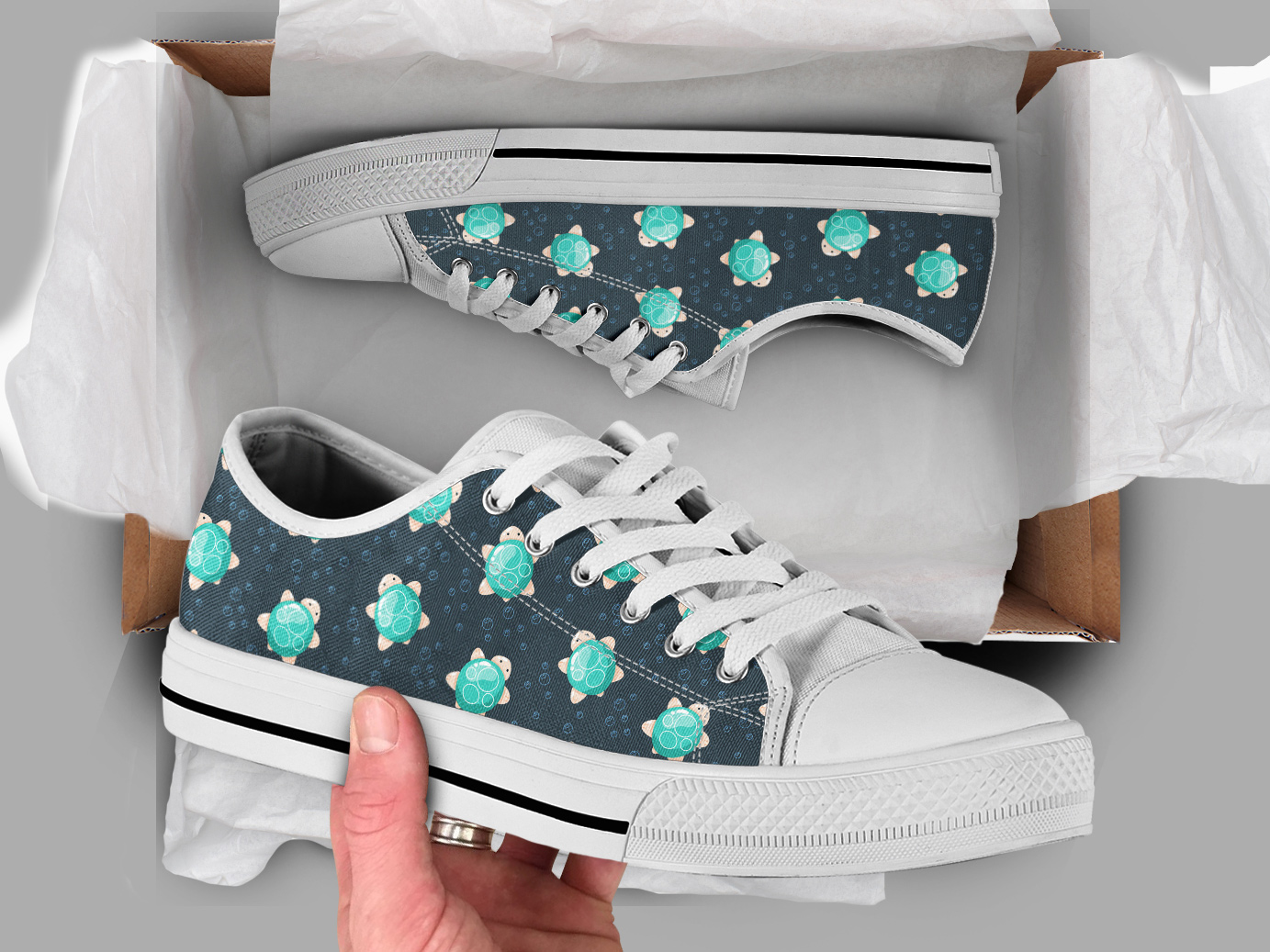 Turtle Pattern Shoes | Custom Low Tops Sneakers For Kids & Adults