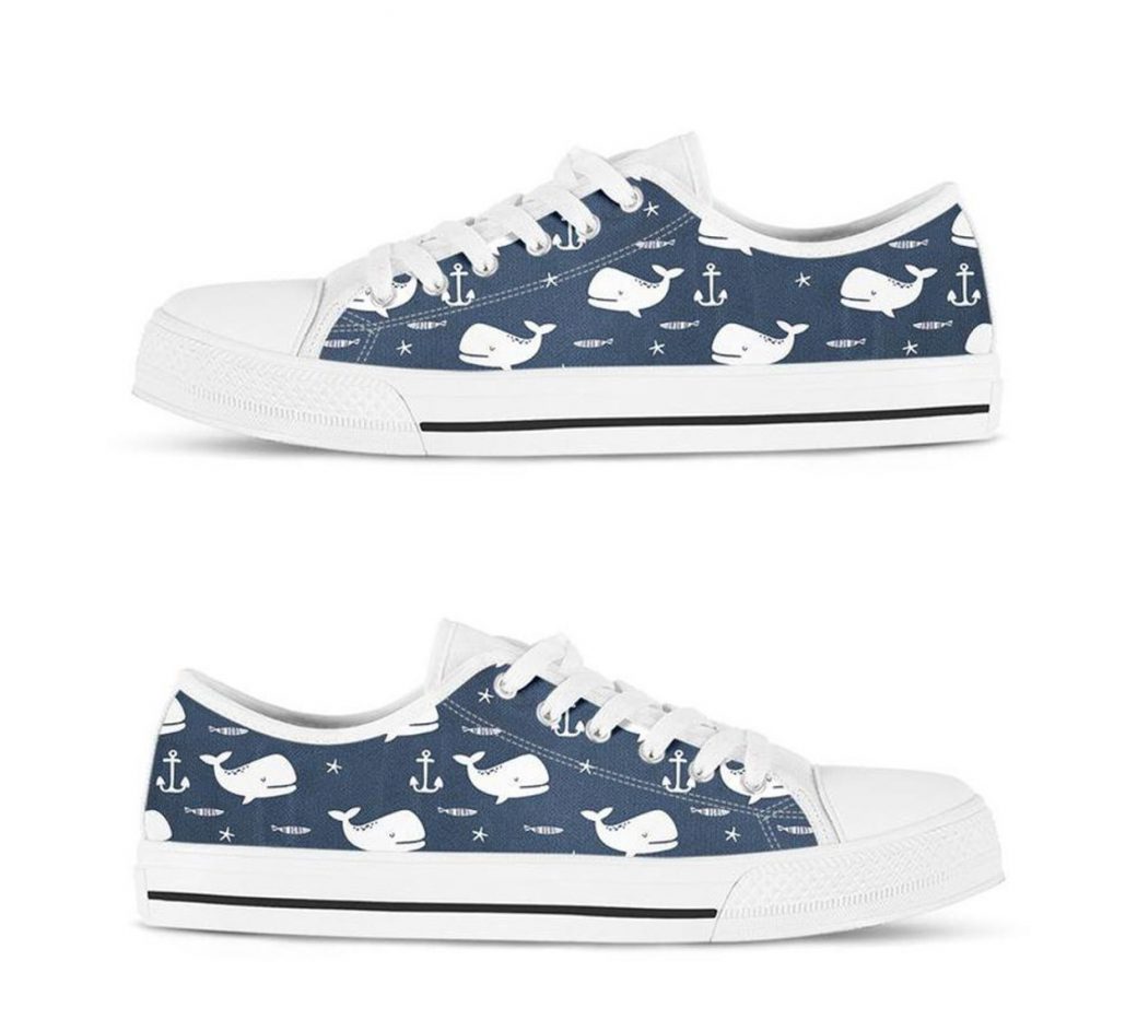 Cute Whale Shoes | Custom Low Tops Sneakers For Kids & Adults