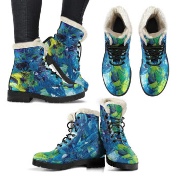 Abstract Oil Paintings P3 Faux Fur Leather Boots