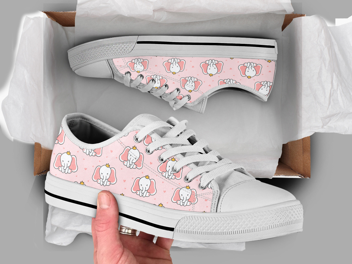 Pink Elephant Shoes | Custom Low Tops Sneakers For Kids & Adults