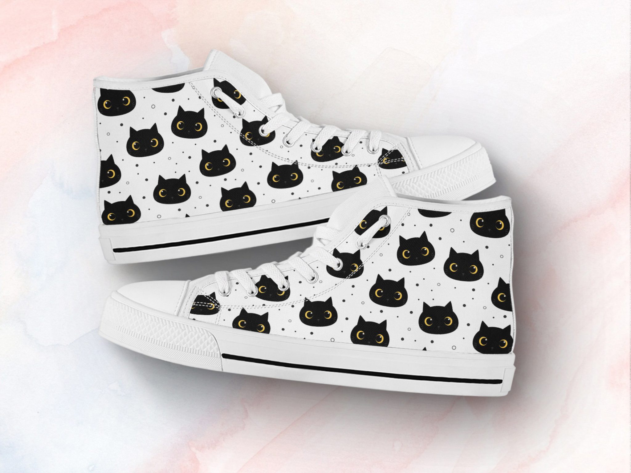 Black Cat Shoes Custom Canvas Sneakers For Kids & Adults