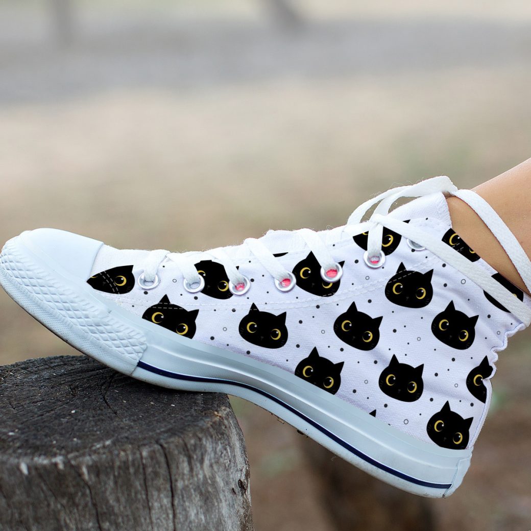 Black Cat Shoes Custom Canvas Sneakers For Kids & Adults