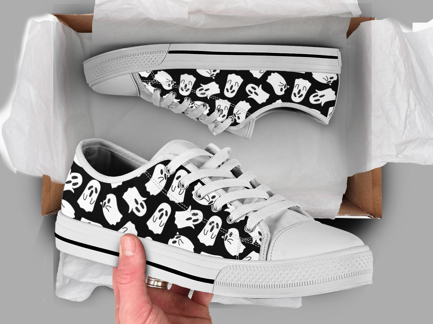 Black Ghost Shoes | Custom Low Tops Sneakers For Kids & Adults