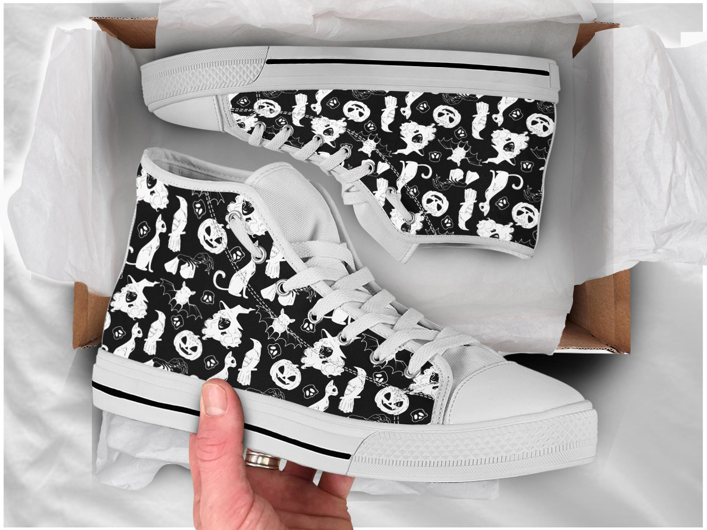 Black Halloween Shoes | Custom High Top Sneakers For Kids & Adults
