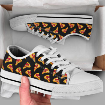 Black Pizza Print Shoes | Custom Low Tops Sneakers For Kids & Adults