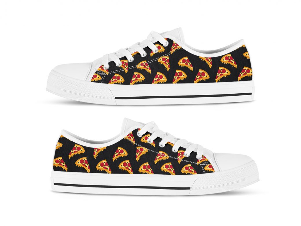 Black Pizza Print Shoes | Custom Low Tops Sneakers For Kids & Adults