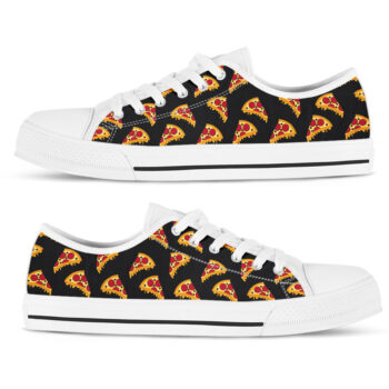 Black Pizza Print Shoes | Custom Low Tops Sneakers For Kids & Adults