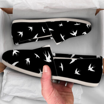 Black Swallow Print Shoes| Custom Canvas Sneakers For Kids & Adults
