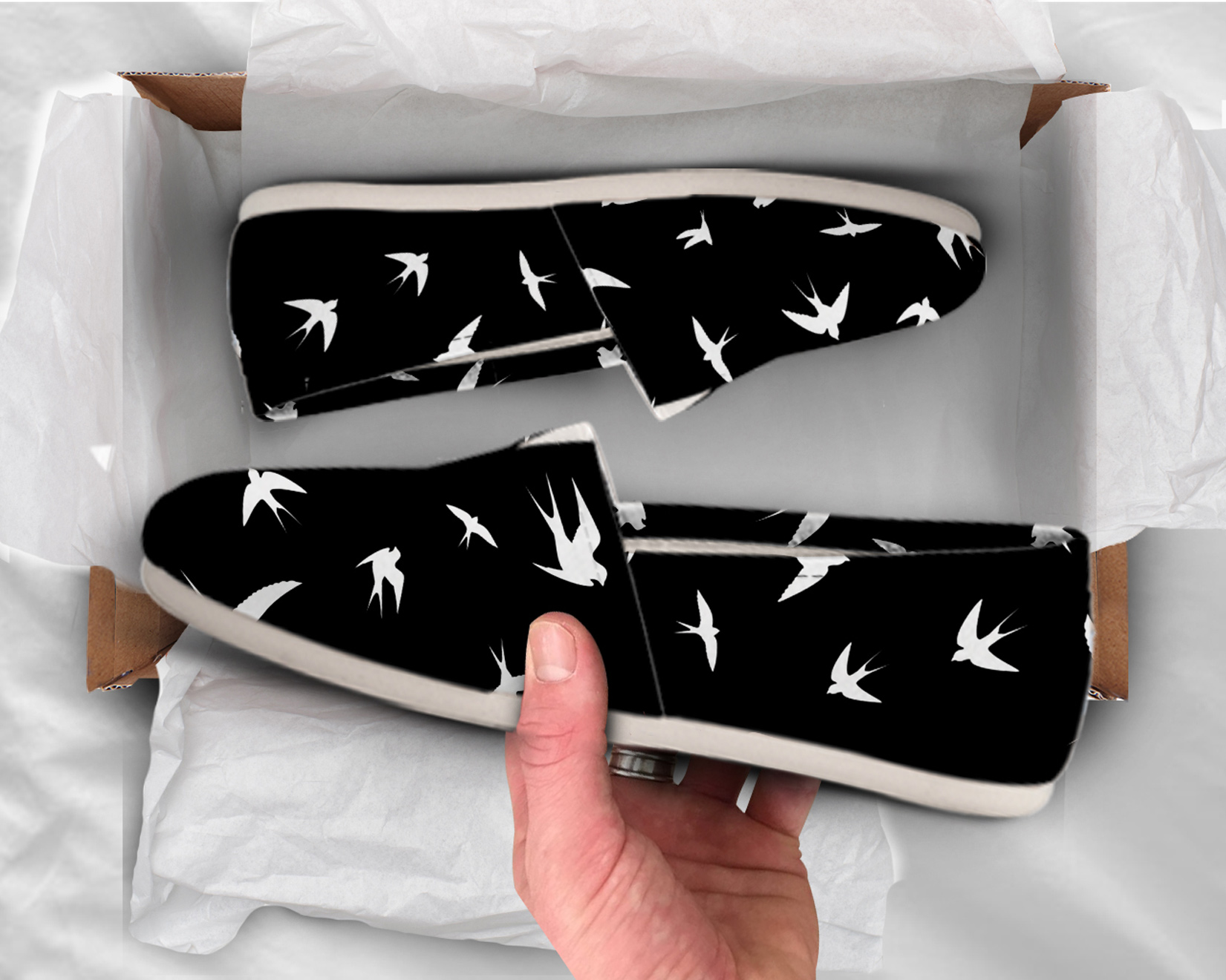 Black Swallow Print Shoes| Custom Canvas Sneakers For Kids & Adults