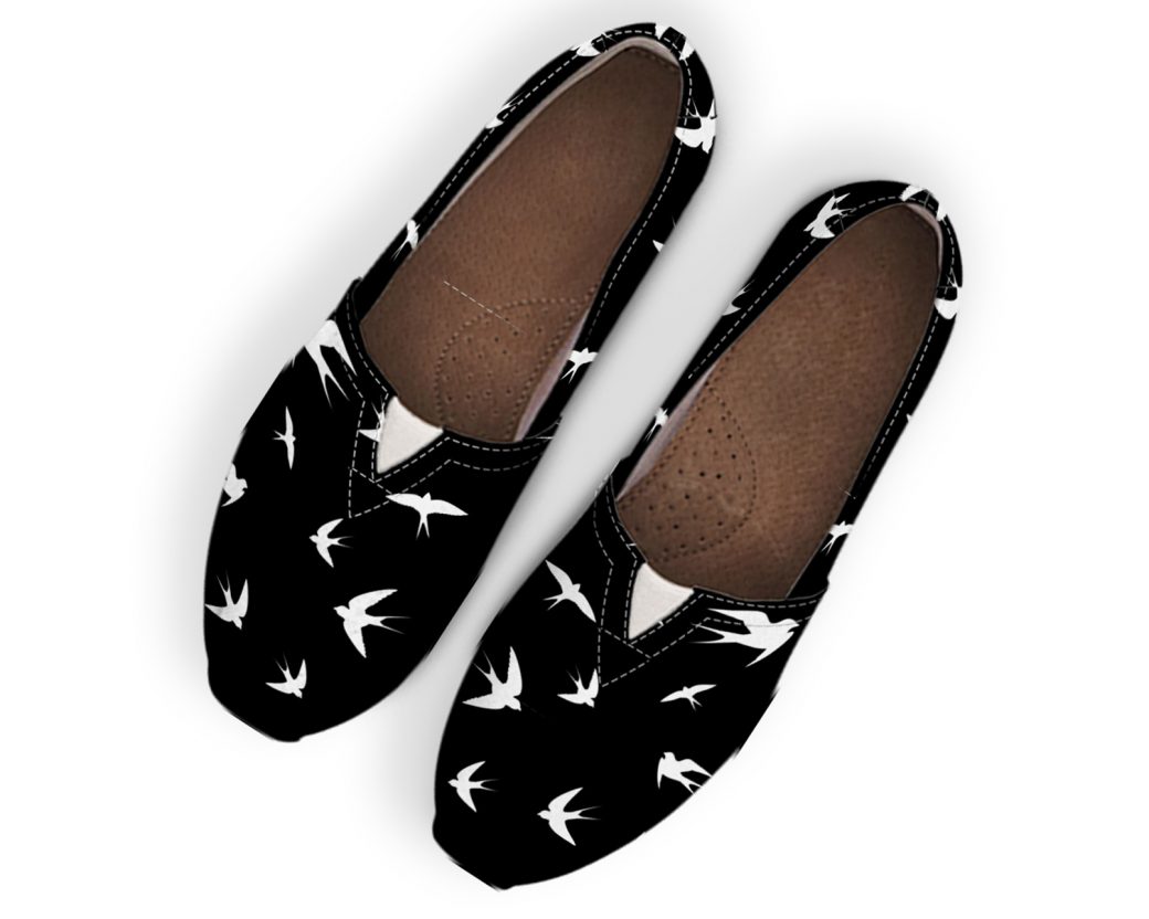 Black Swallow Print Shoes| Custom Canvas Sneakers For Kids & Adults