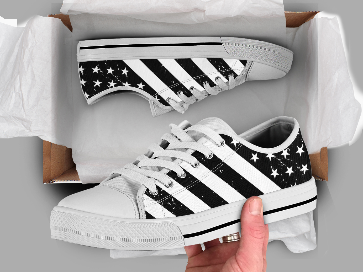 Black US Flag Shoes | Custom Low Tops Sneakers For Kids & Adults