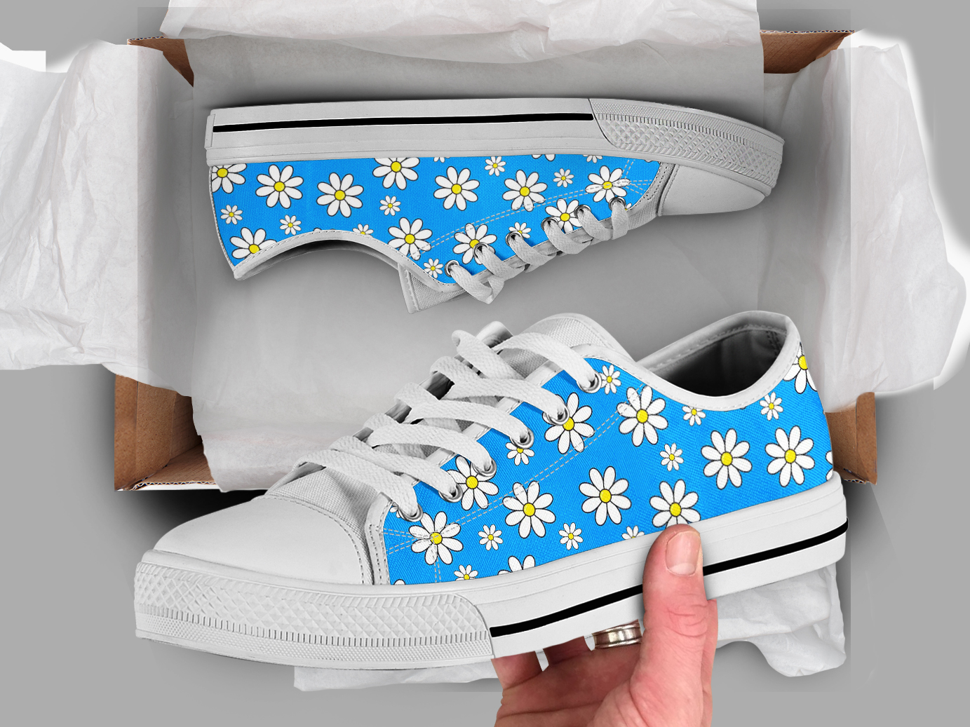 Floral Daisy Shoes | Custom Low Top Sneakers For Kids & Adults