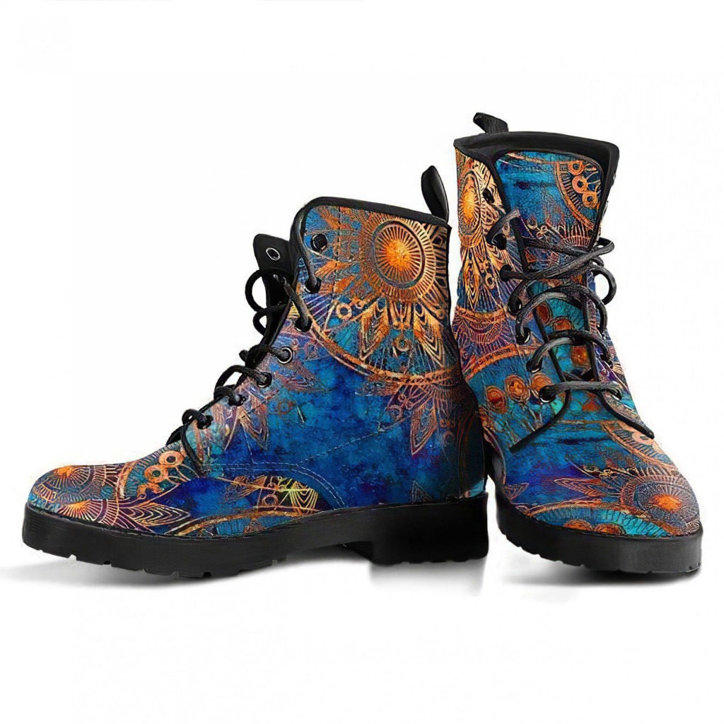 Blue Custom Designer Boots | Vegan Leather Lace Up Printed Boots For Women