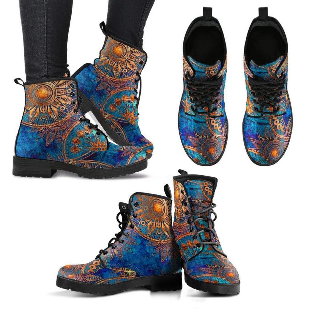 Blue Custom Designer Boots | Vegan Leather Lace Up Printed Boots For Women