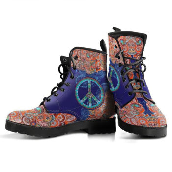 Blue Peace And Mandala Handcrafted Boots