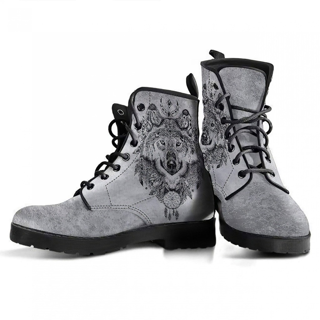 Gray Wolf Custom Boots | Vegan Leather Lace Up Printed Boots For Women