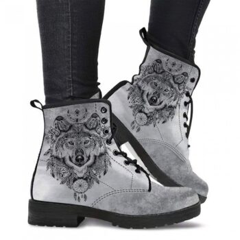 Gray Wolf Custom Boots | Vegan Leather Lace Up Printed Boots For Women
