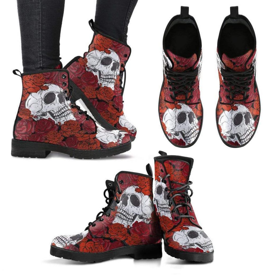Skull Girls Winter Boots | Vegan Leather Lace Up Printed Boots For Women
