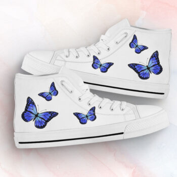 Blue Butterfly Shoes | Custom High Top Sneakers For Kids & Adults