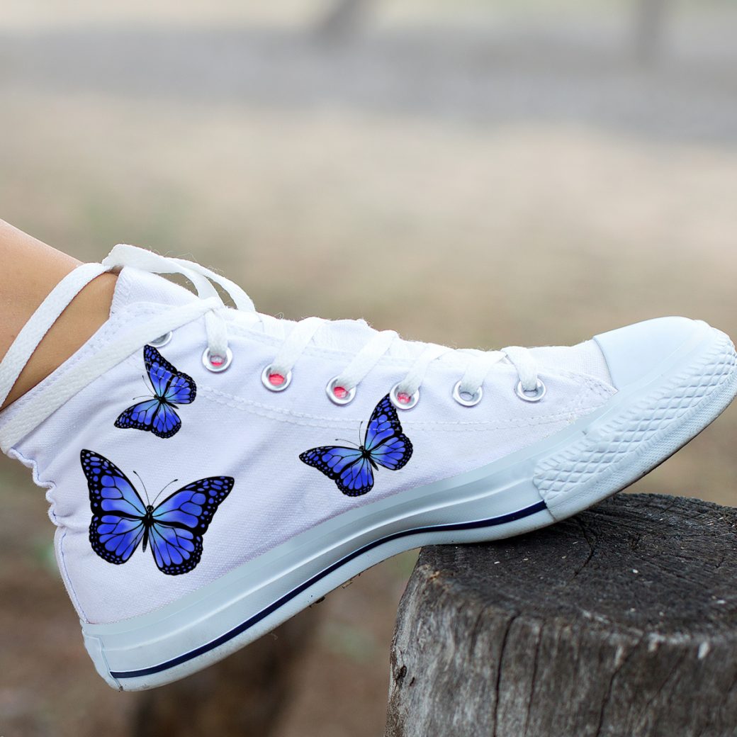 Blue Butterfly Shoes | Custom High Top Sneakers For Kids & Adults