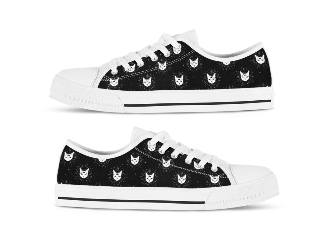 Moon Cat Face Shoes | Custom Low Tops Sneakers For Kids & Adults