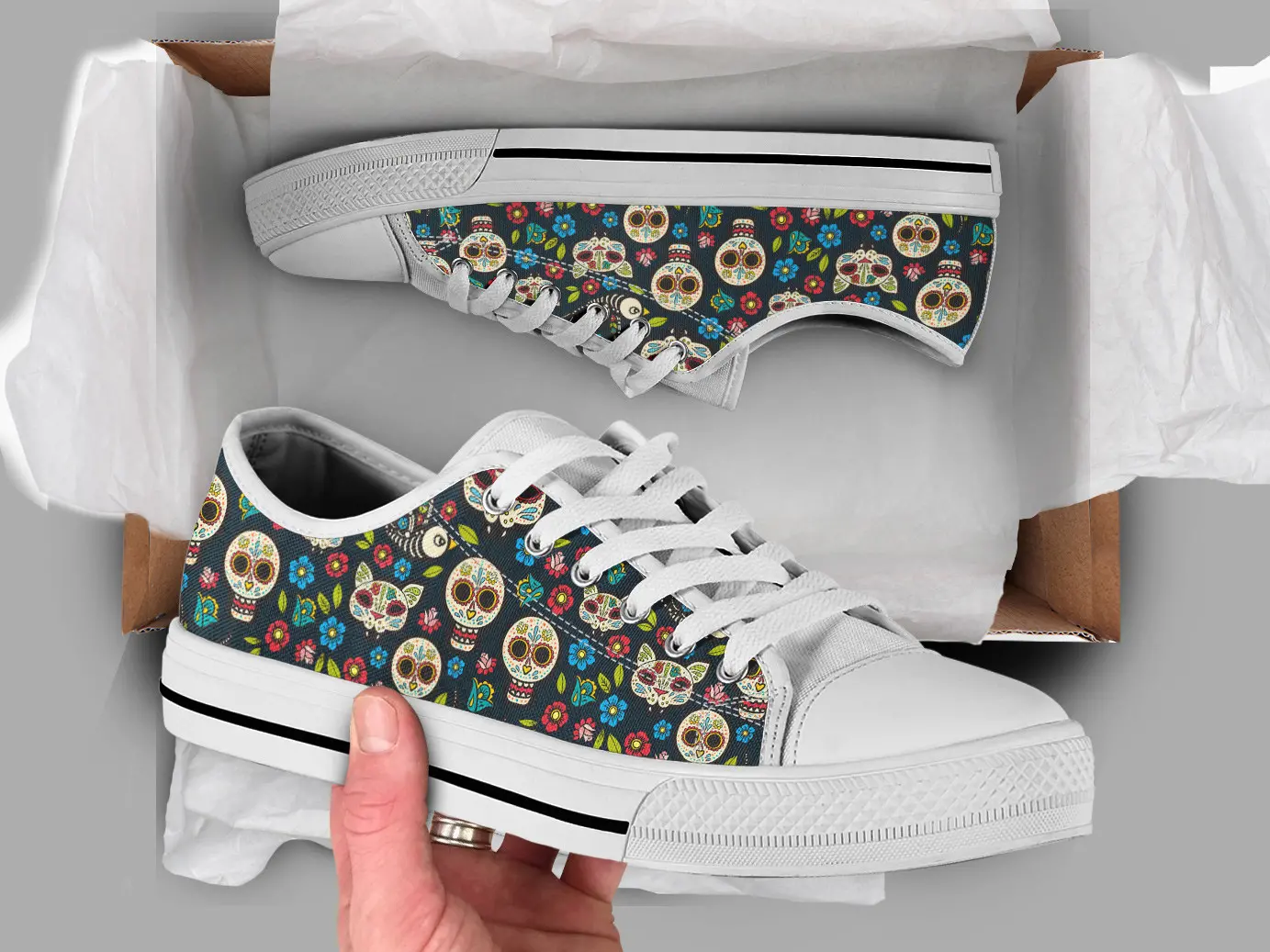 Cat Sugarskull Shoes | Custom Low Tops Sneakers For Kids & Adults