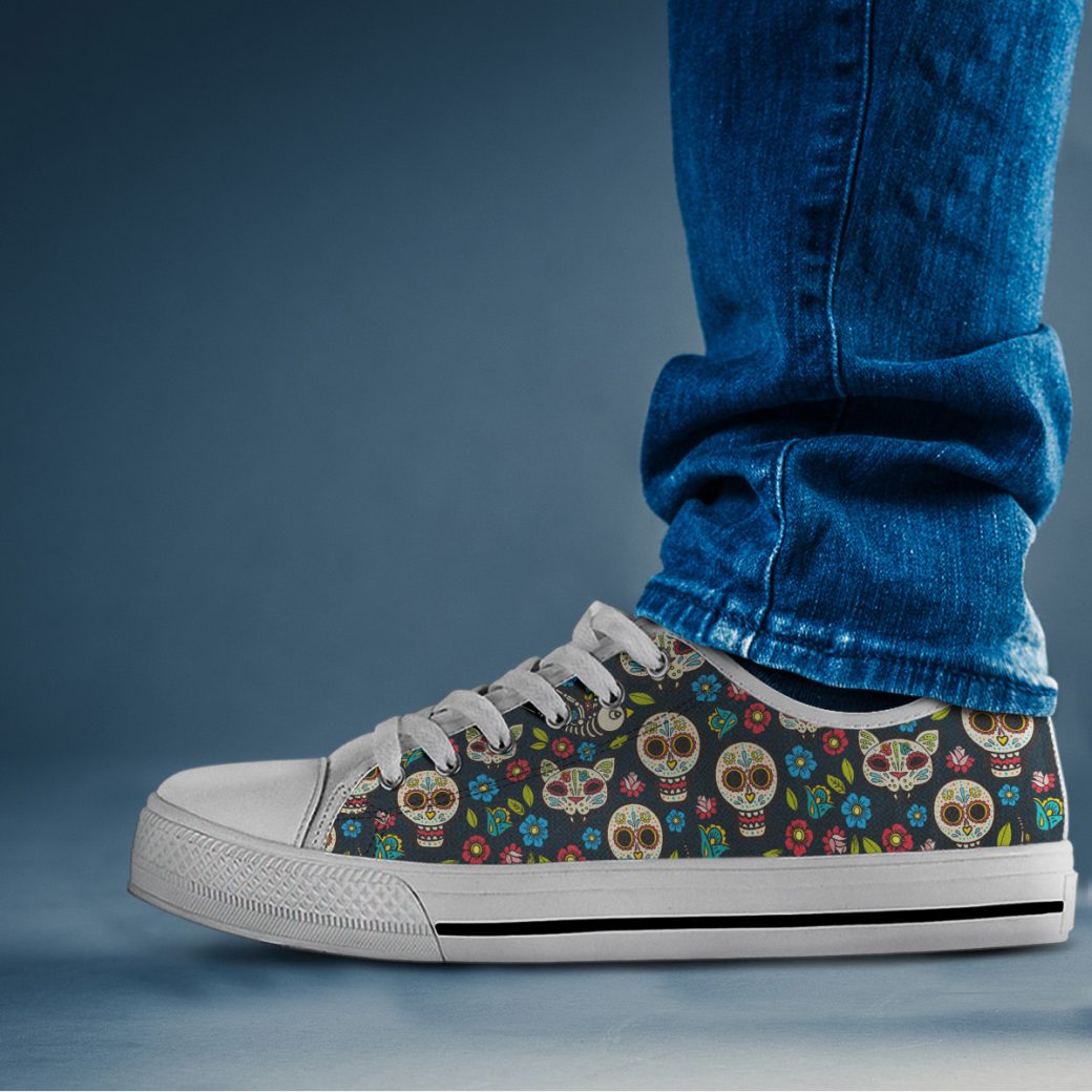 Cat Sugarskull Shoes | Custom Low Tops Sneakers For Kids & Adults