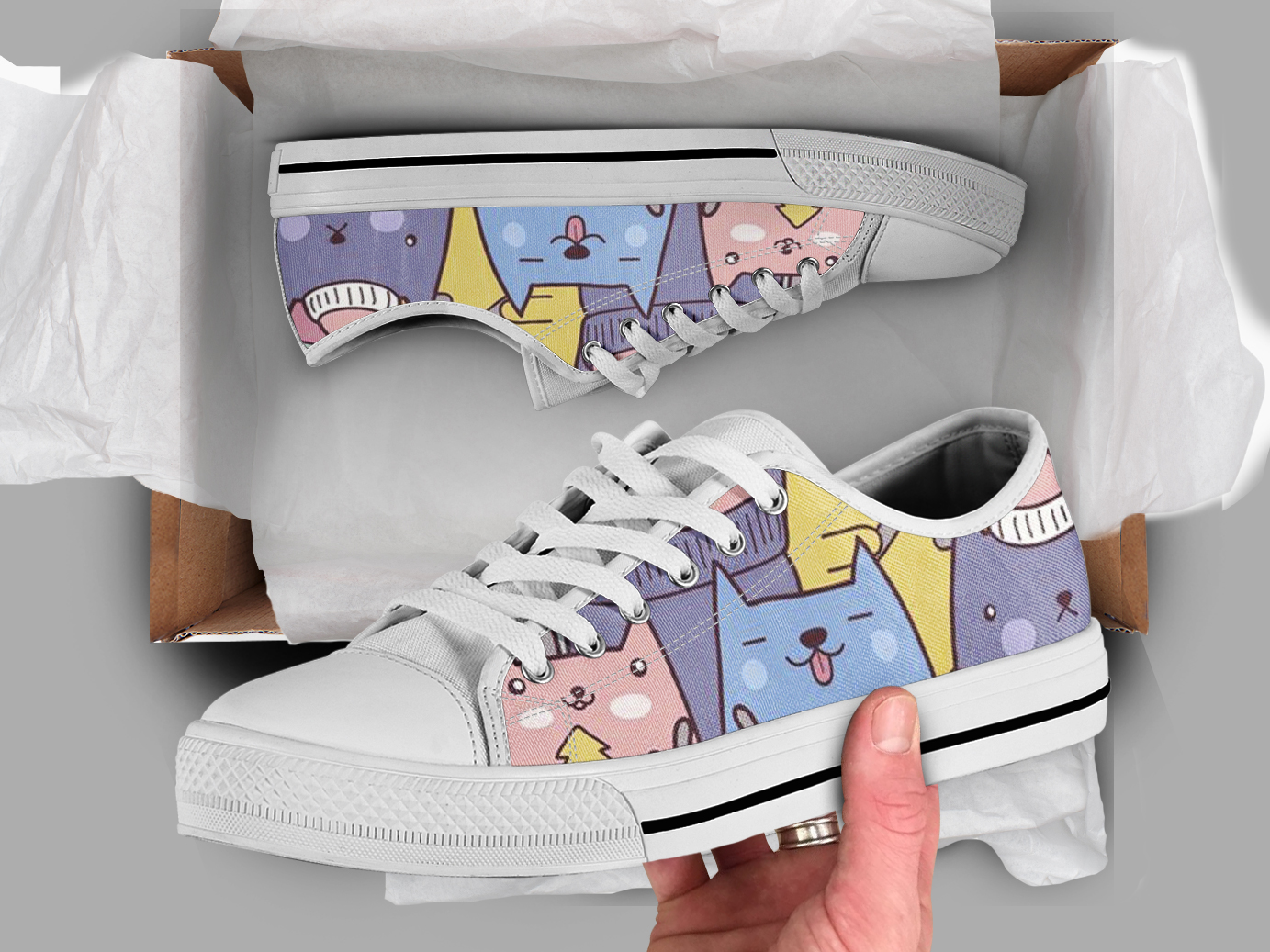 Cute Cat Shoes | Custom Low Tops Sneakers For Kids & Adults