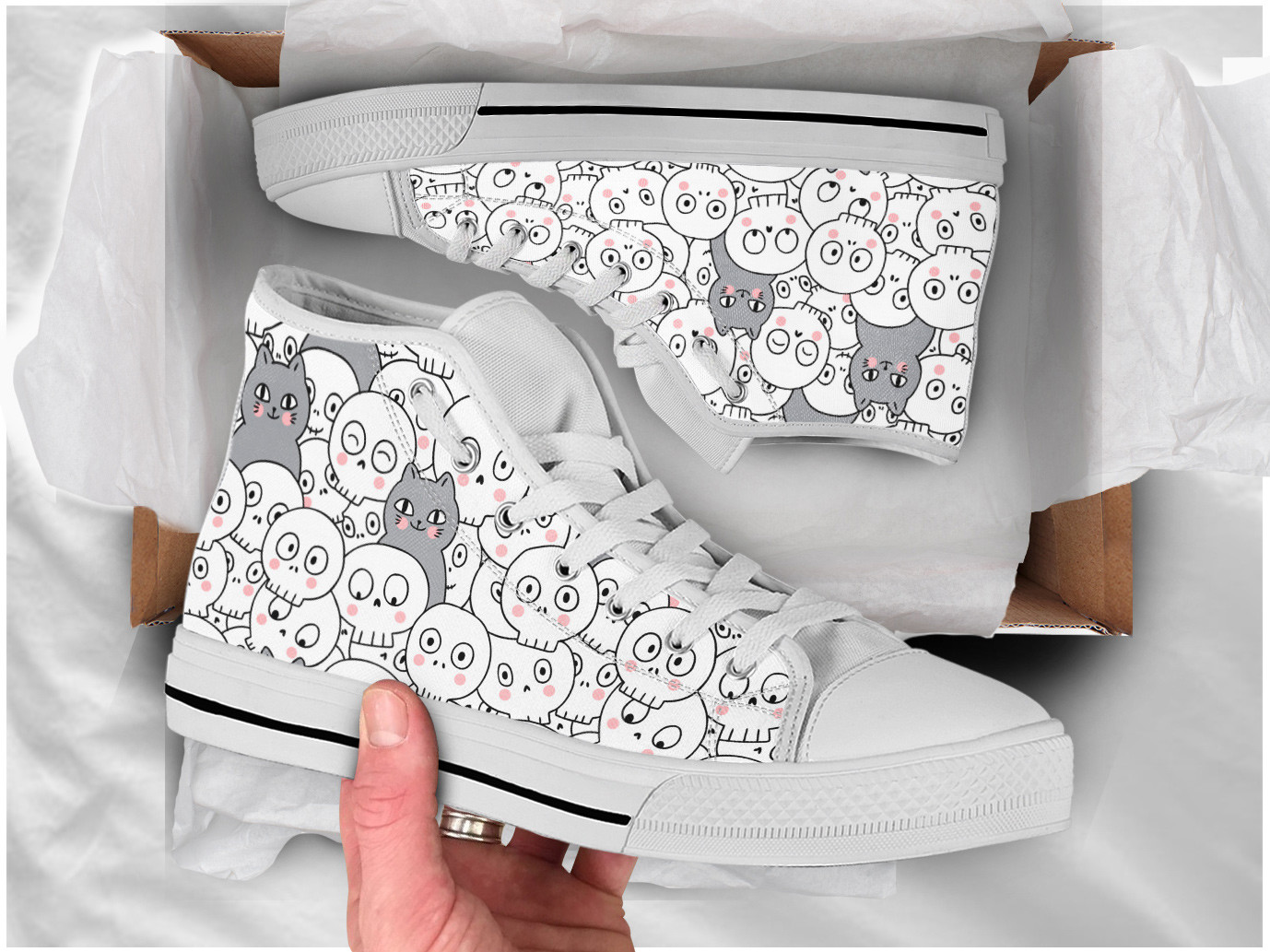 Cats Skeleton Shoes | Custom High Top Sneakers For Kids & Adults