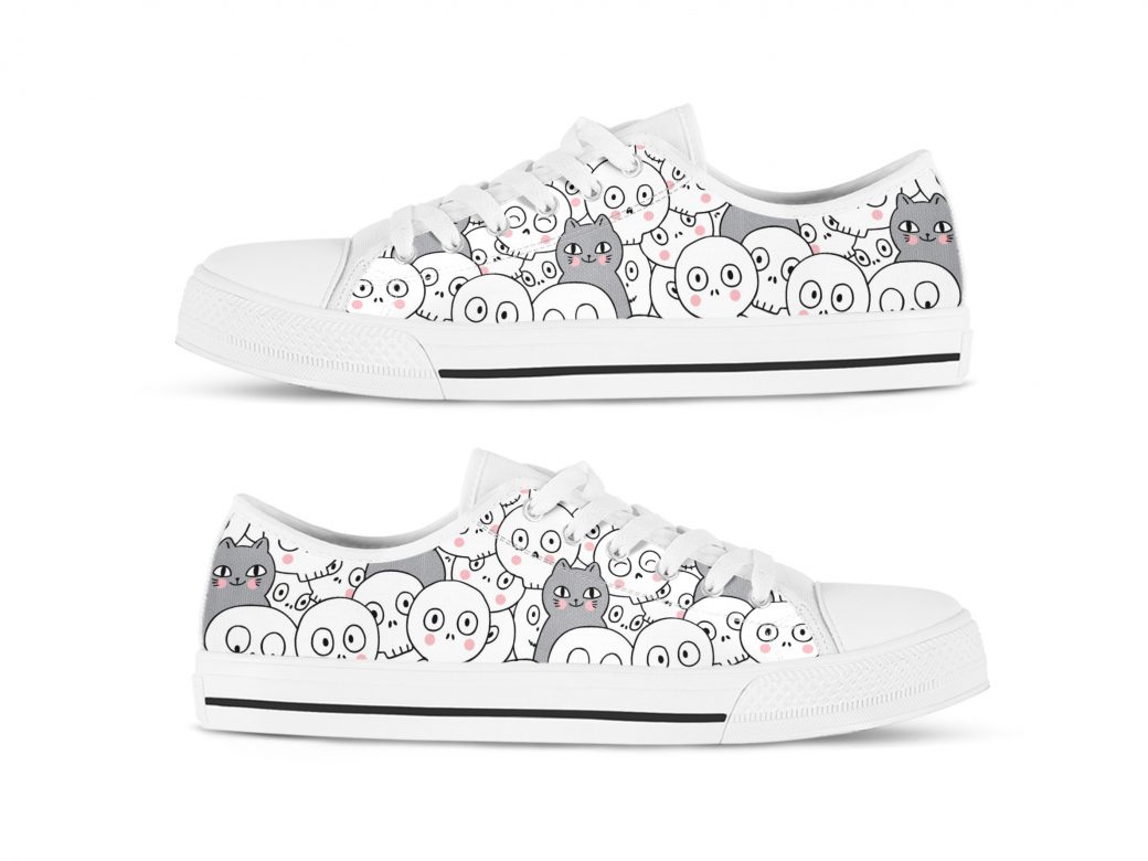 Kawaii Cat Shoes | Custom Low Tops Sneakers For Kids & Adults