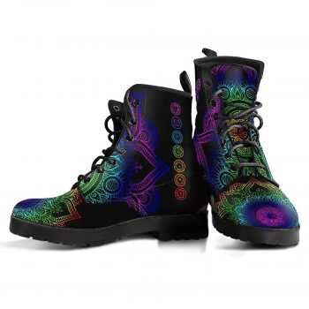Rainbow Chakra Combat Boots | Vegan Leather Lace Up Printed Boots For Women