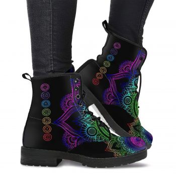 Rainbow Chakra Combat Boots | Vegan Leather Lace Up Printed Boots For Women