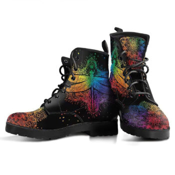Colorful Mandala Dragonfly Handcrafted Boots 1