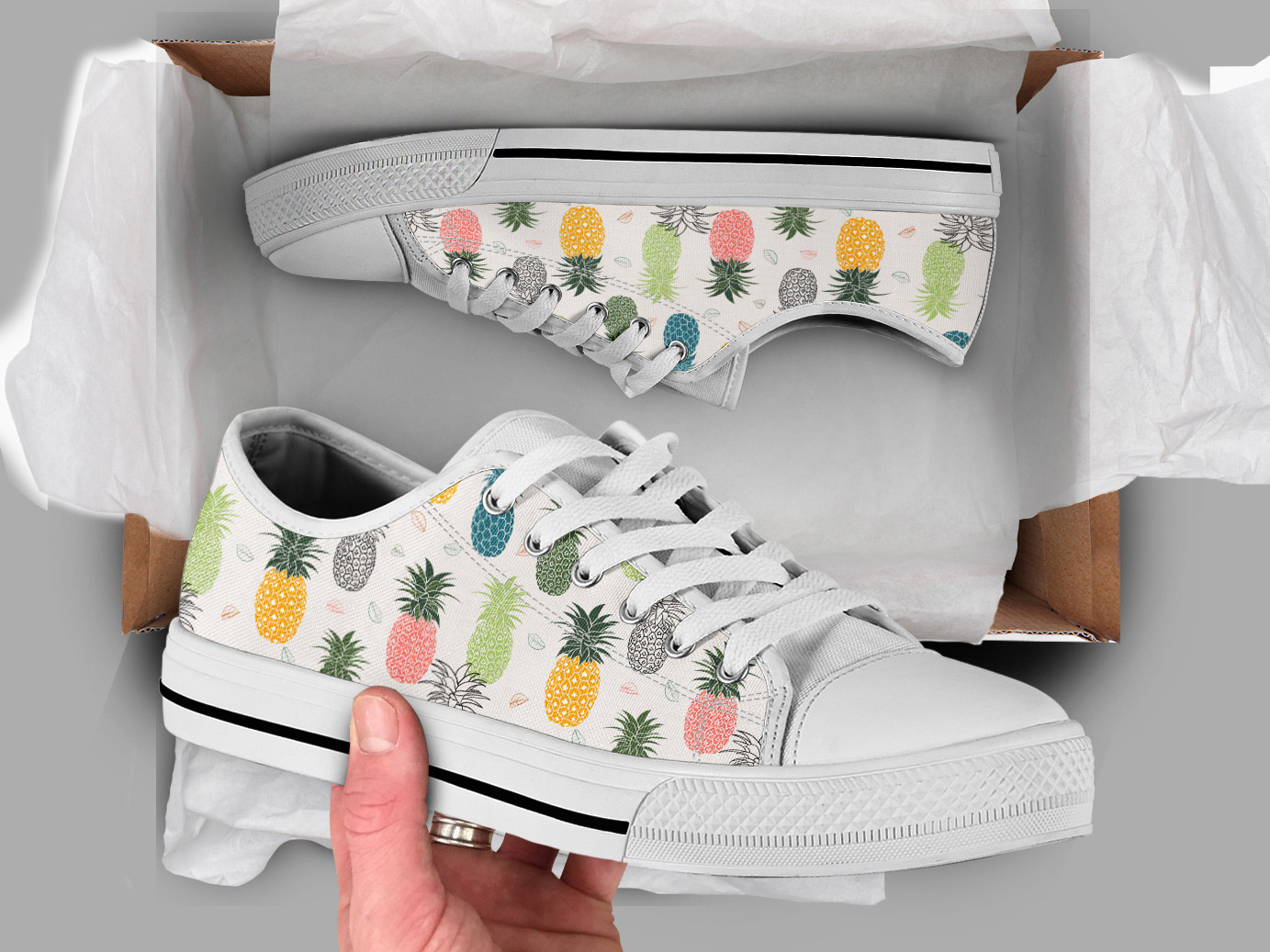 Colorful Pineapple Shoes | Custom Low Tops Sneakers For Kids & Adults