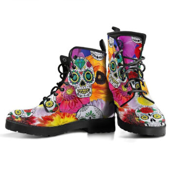 Colorful Skull Womens Leather Boots