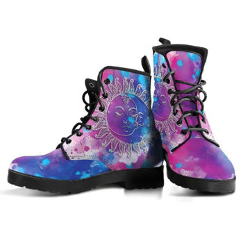 Colorful Sun Moon Womens Leather Boots