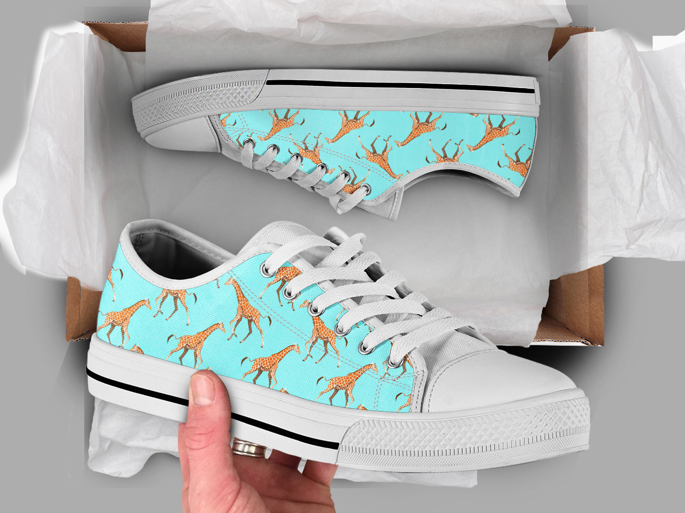 Giraffe Printed Shoes | Custom Low Tops Sneakers For Kids & Adults