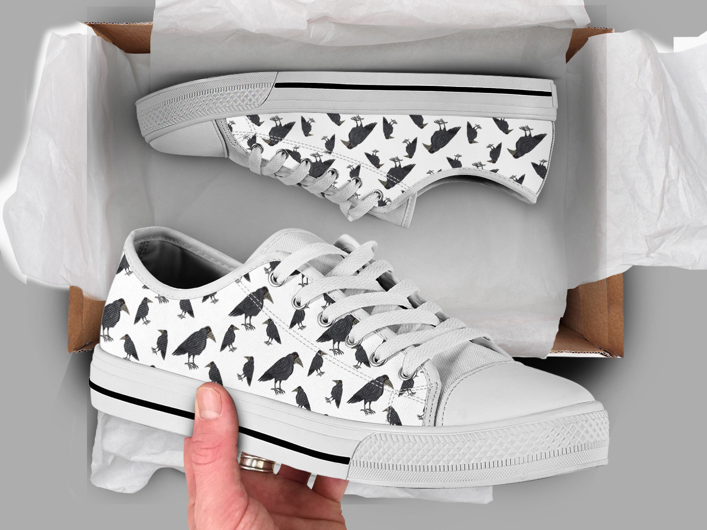 Printed Crow Shoes | Custom Low Tops Sneakers For Kids & Adults