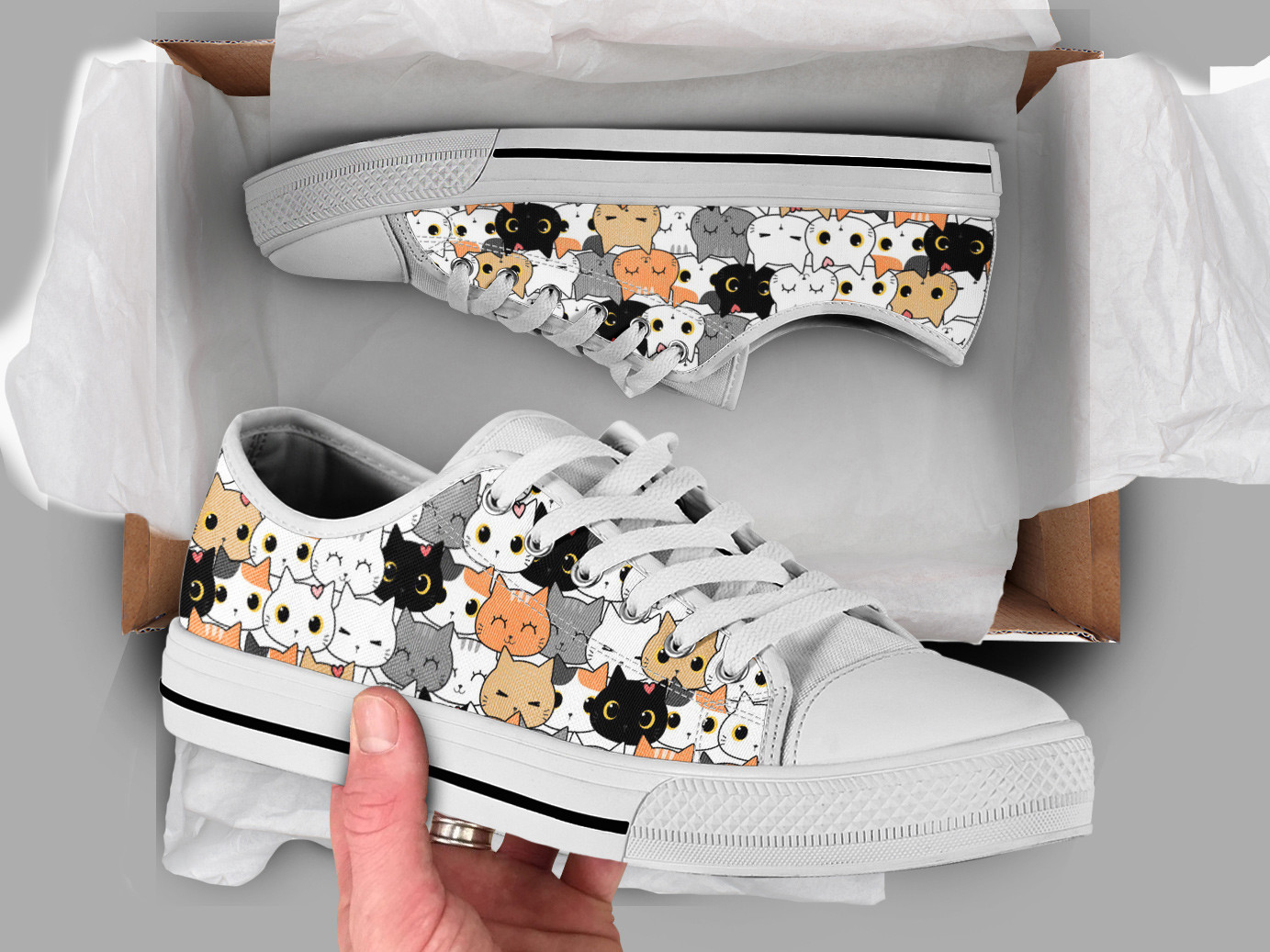 Cute Cats Printed Shoes | Custom Low Tops Sneakers For Kids & Adults