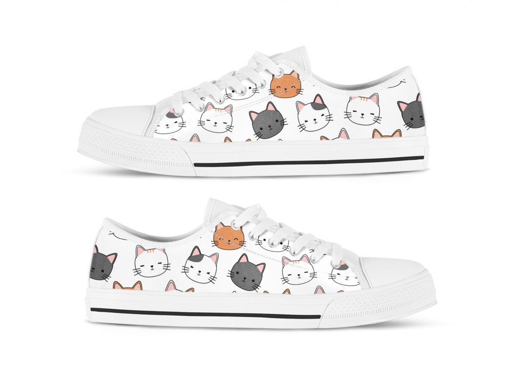Cute Kitten Cat Shoes | Custom Low Tops Sneakers For Kids & Adults