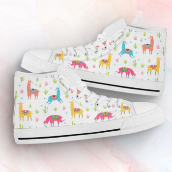 Cute Llama Shoes | Custom High Top Sneakers For Kids & Adults