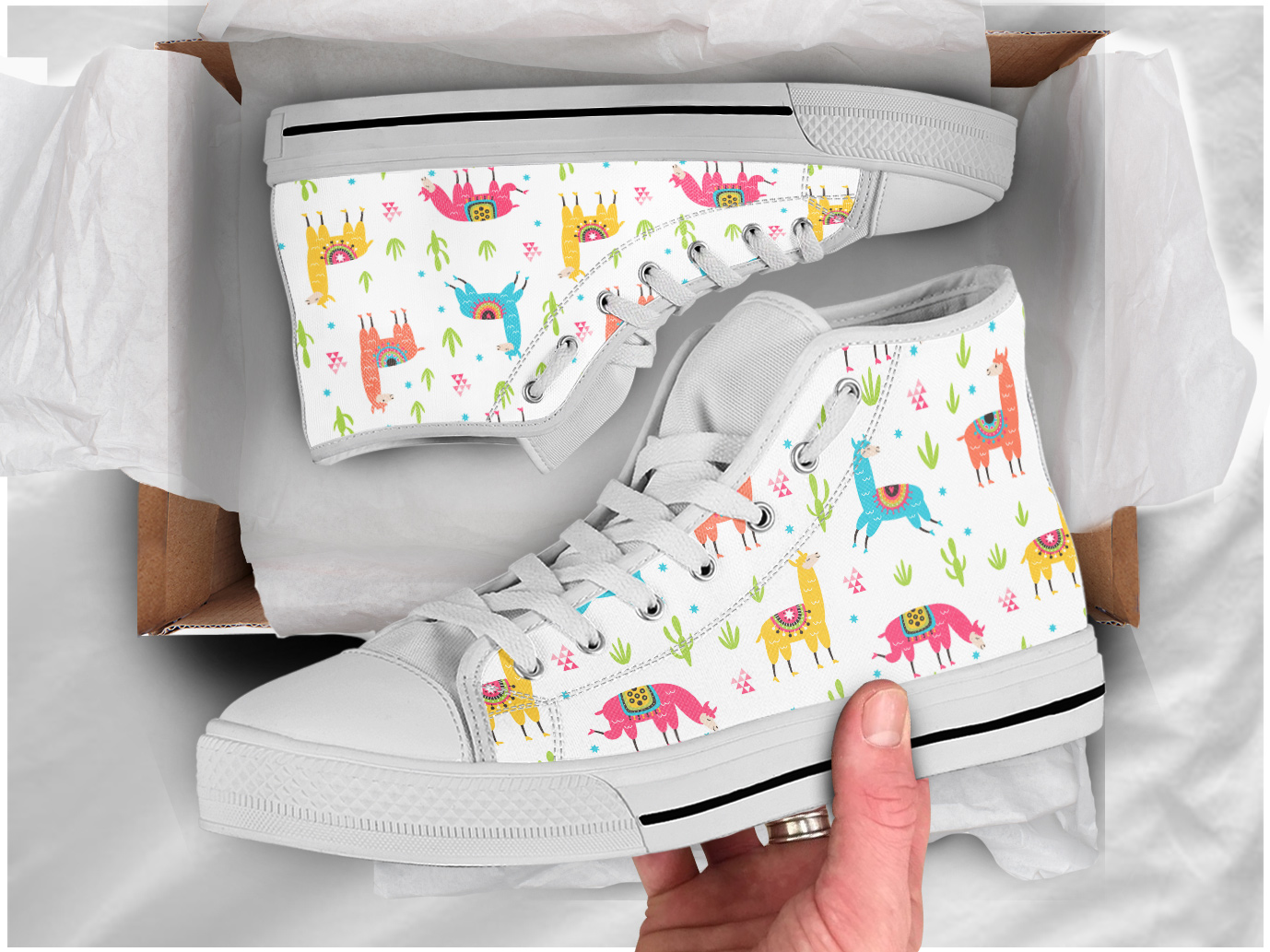 Cute Llama Shoes | Custom High Top Sneakers For Kids & Adults