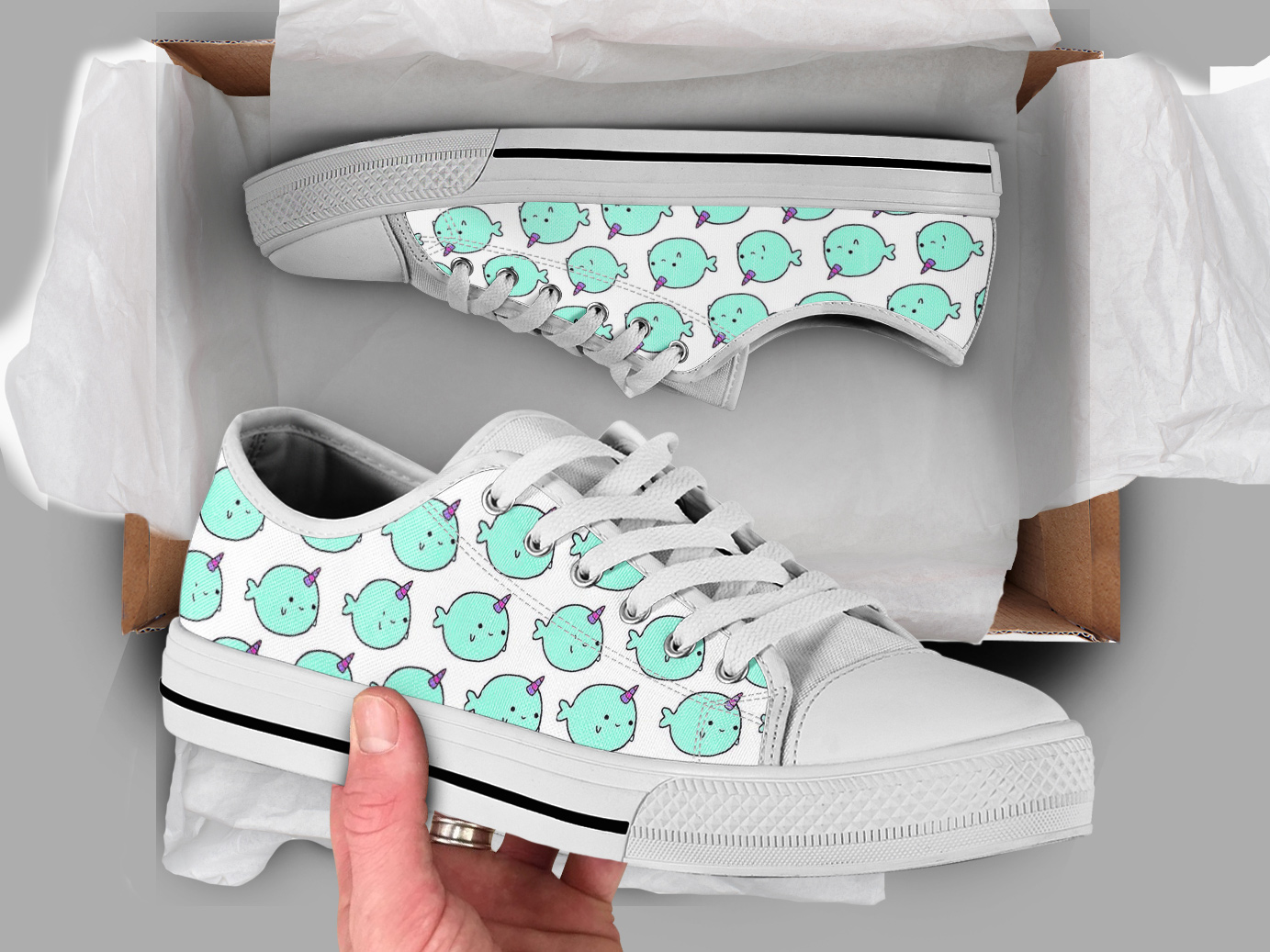 Unique Narwhal Shoes | Custom Low Tops Sneakers For Kids & Adults