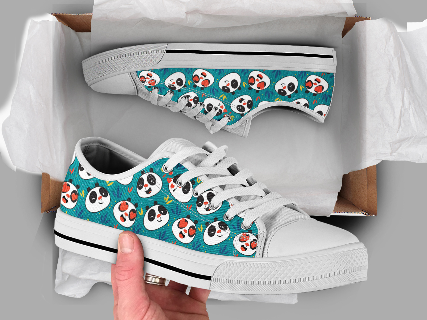 Panda Face Shoes | Custom Low Tops Sneakers For Kids & Adults